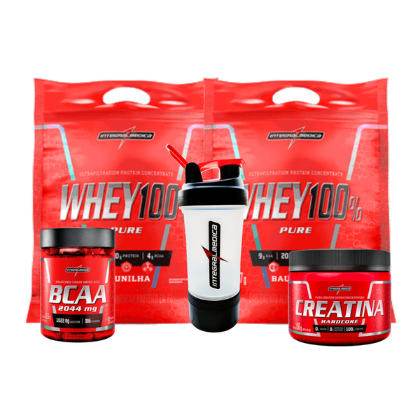 Combo Integralmedica - 2 Whey 907g + 1 Creatina 300g + 1 Bcaa 120caps